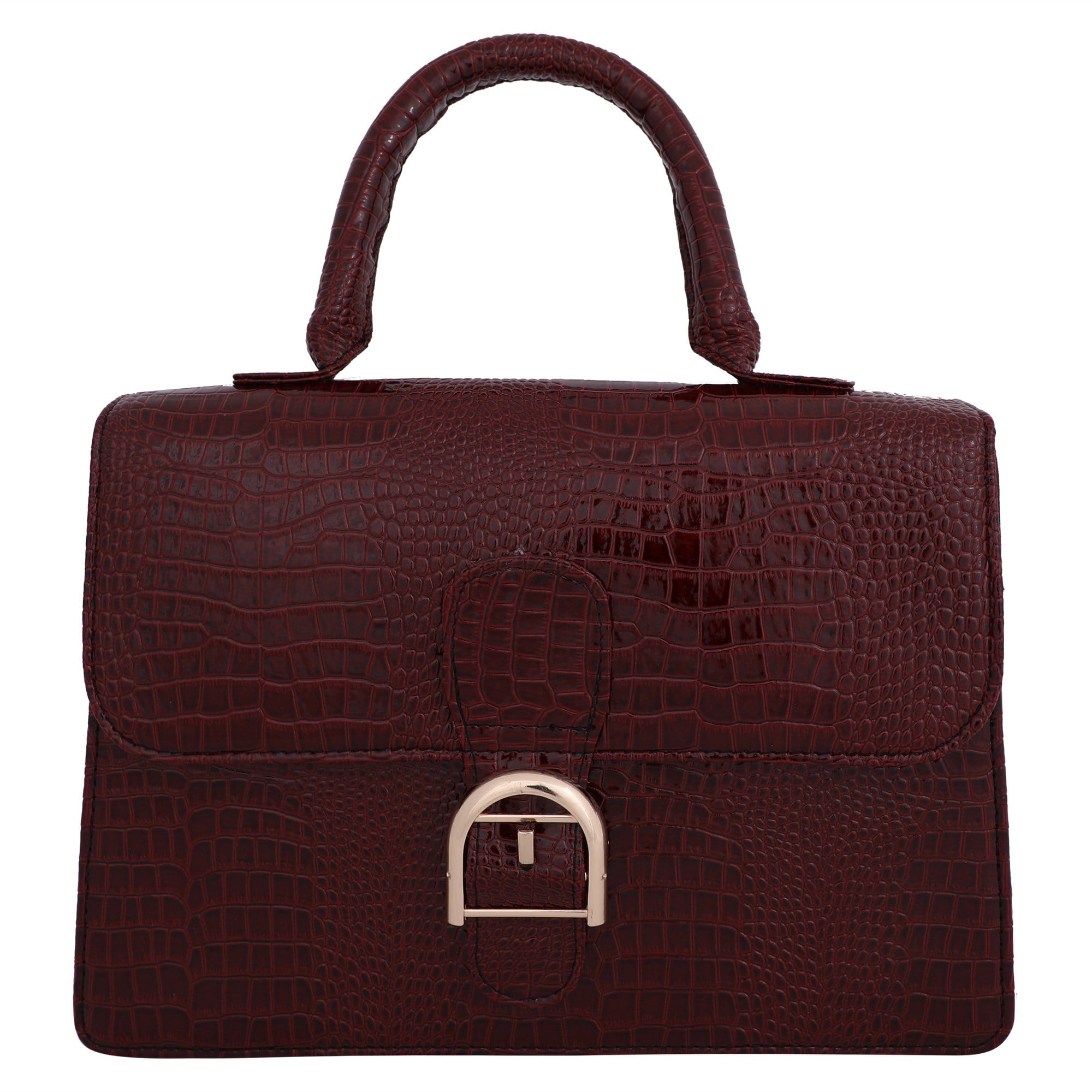 kinnoti Handbags Red Wine Vegan Croco Leather Satchel Handbag