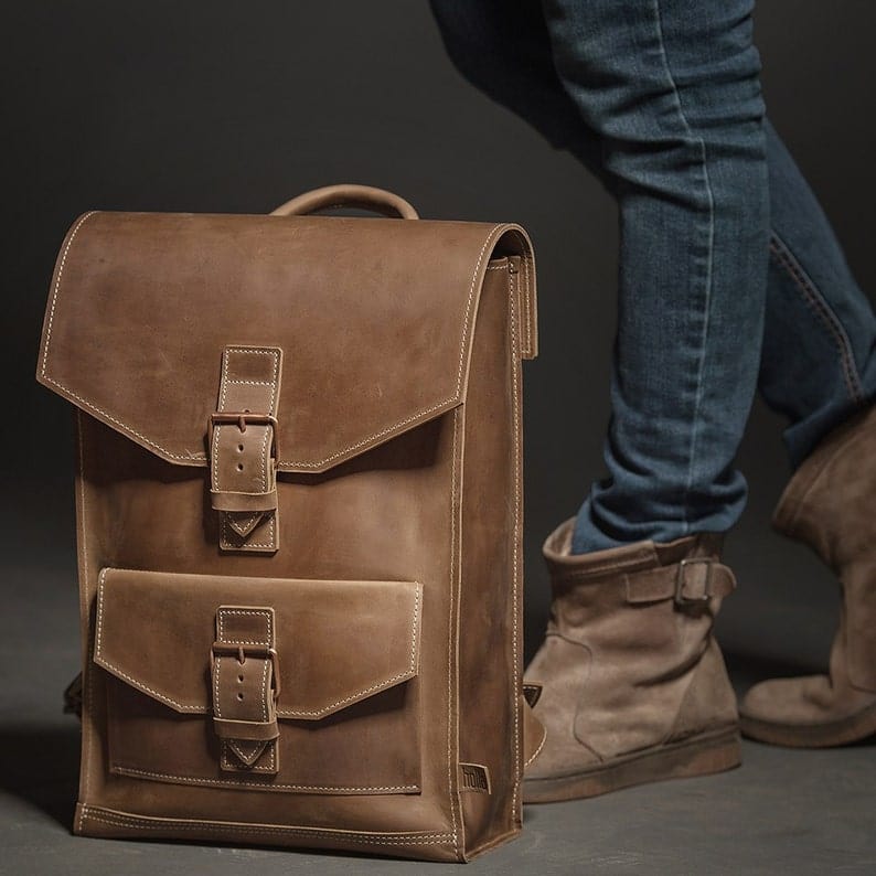 kinnoti LAPTOP BAGS Brown Leather Backpack