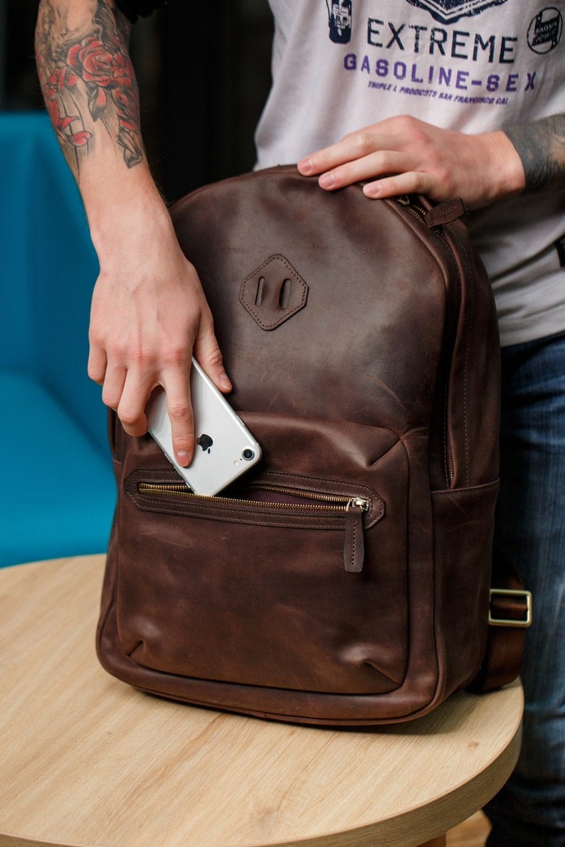 kinnoti LAPTOP BAGS Coffee Brown Leather Backpack