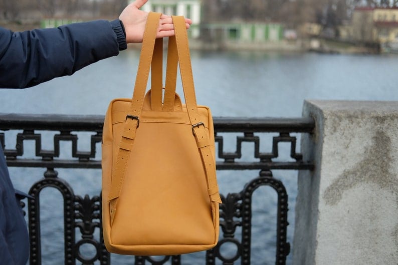 kinnoti LAPTOP BAGS Genuine Leather Yellow Backpack