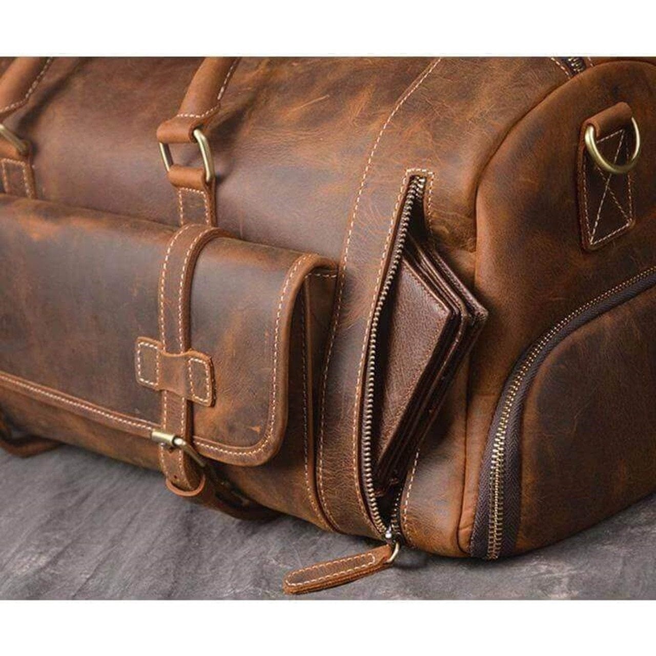 Kinnoti Large Genuine Leather Travel Duffle Bag