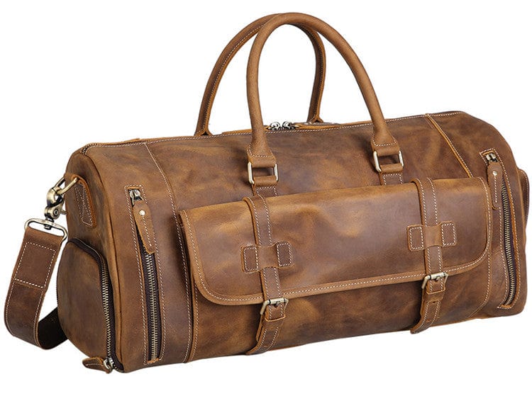 Kinnoti Large Genuine Tan Leather Travel Duffle Bag