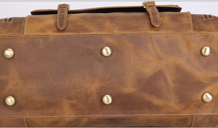 Kinnoti Large Genuine Tan Leather Travel Duffle Bag