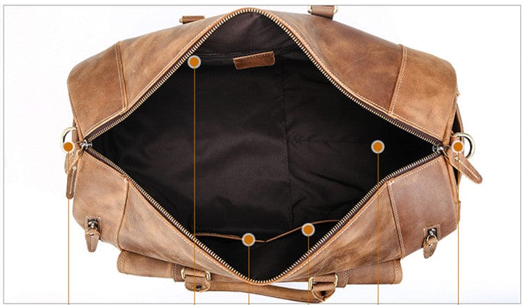 Kinnoti Large Genuine Tan Leather Travel Duffle Bag