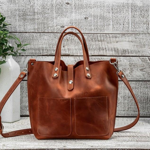 kinnoti Leather Tote Bag Brown Vintage Large Tote Bag