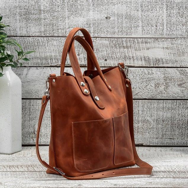 kinnoti Leather Tote Bag Brown Vintage Large Tote Bag