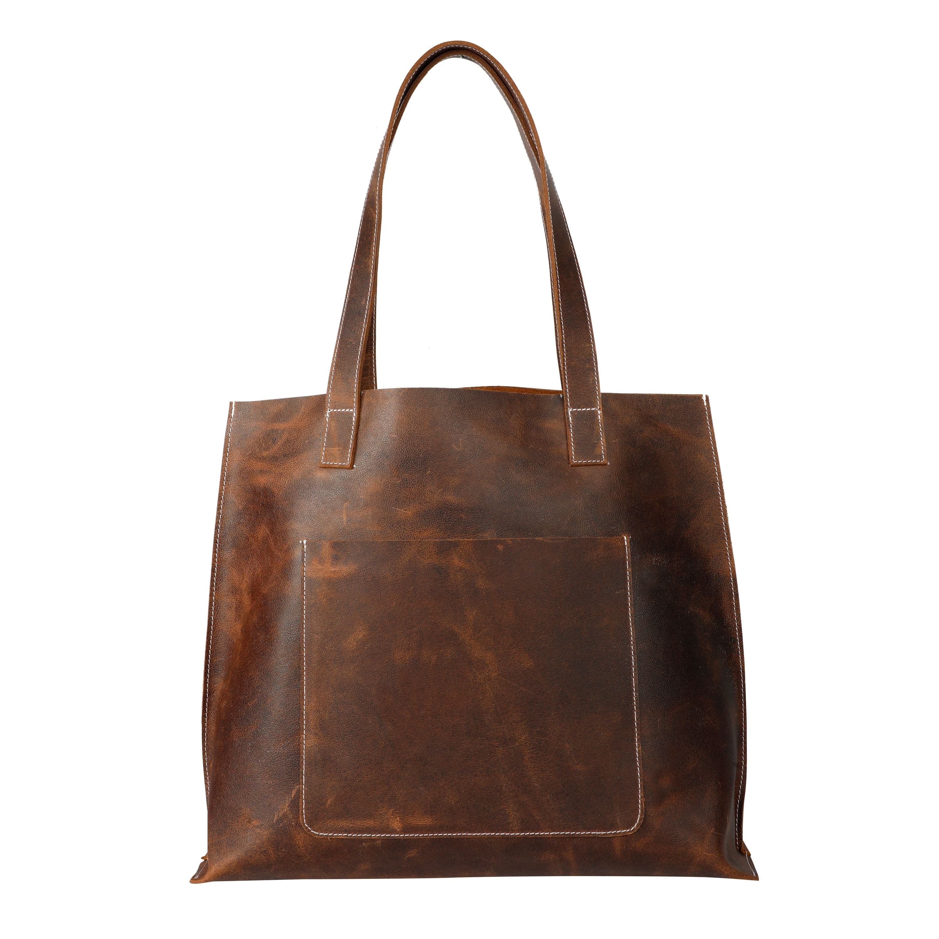 kinnoti Leather Tote Bag Brown Vintage Leather Tote Bag