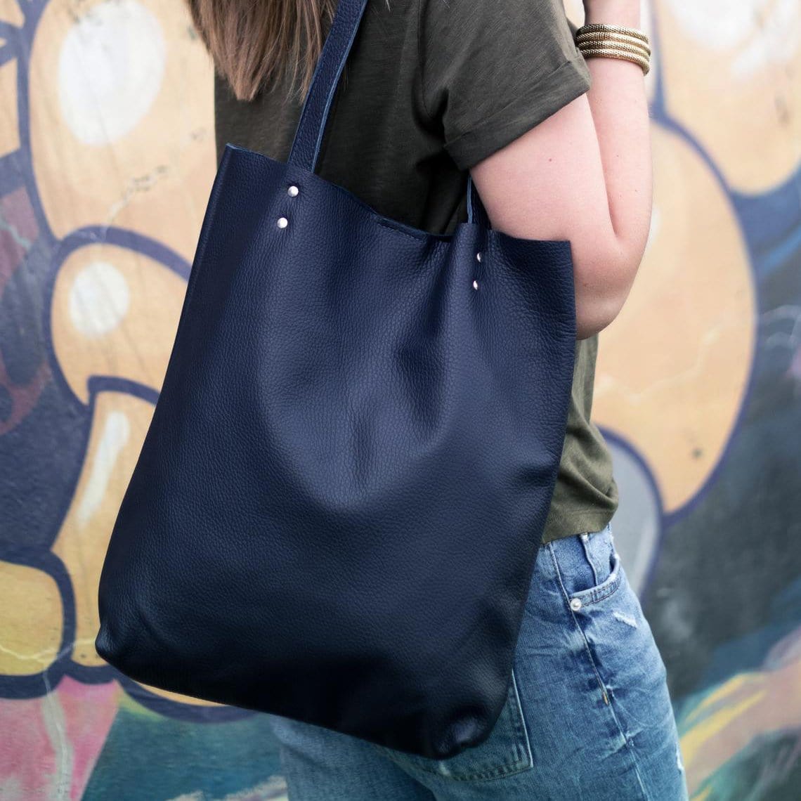 kinnoti Leather Tote Bag Minimal Rectangular Leather Tote Bag