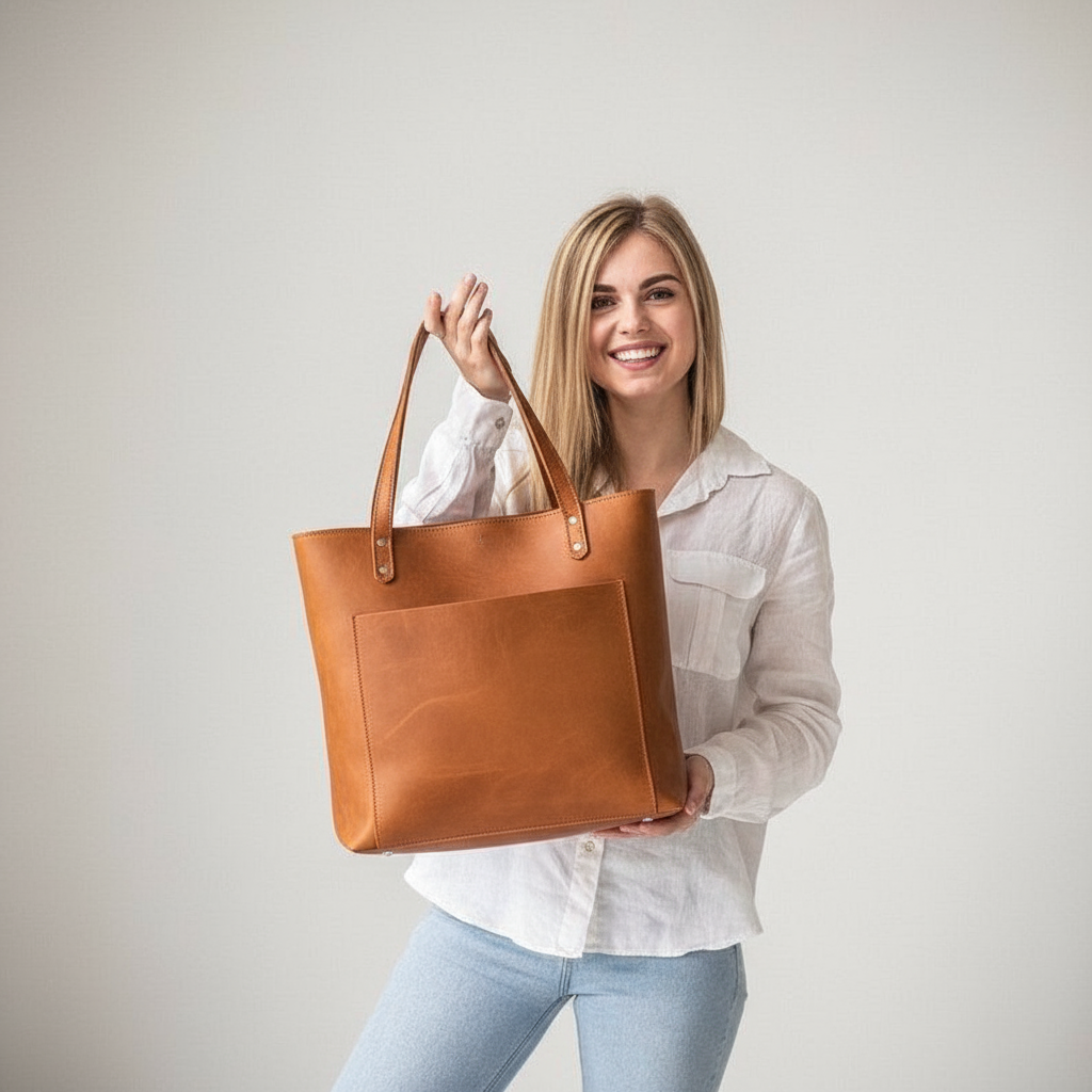 Kinnoti Leather Tote Bag Tan Leather Tote Bag