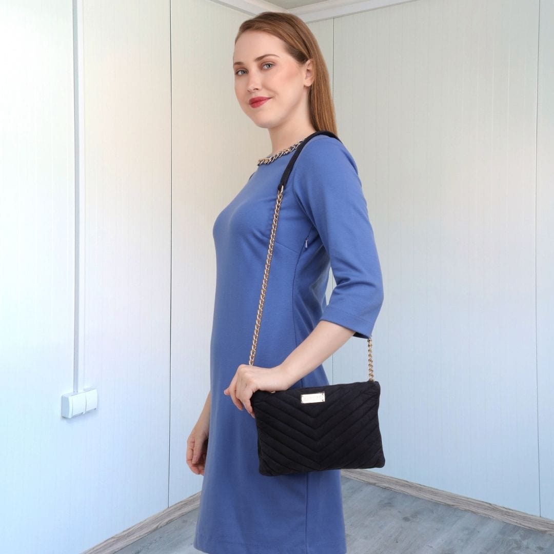 Kinnoti Linear Quilted Suede Leather Sling Bag