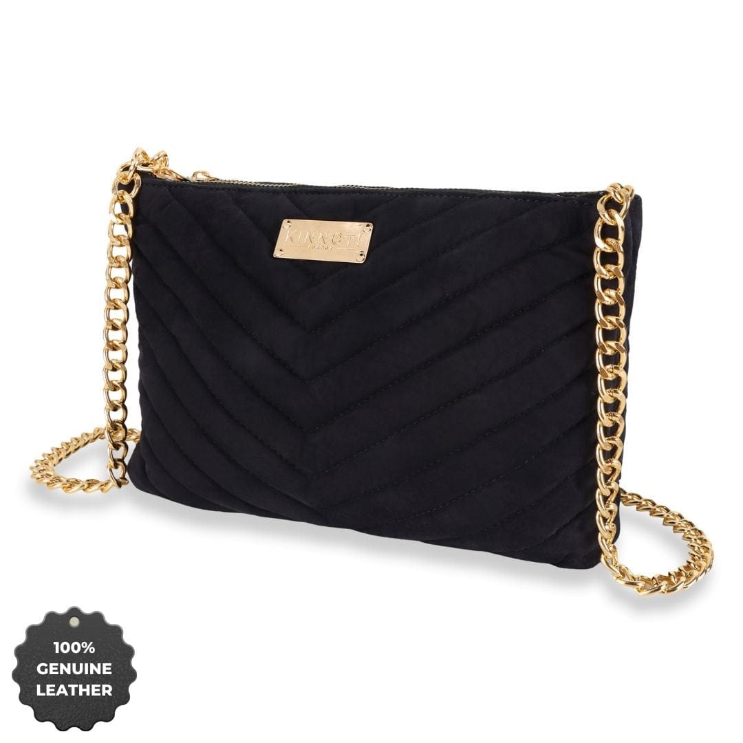 Kinnoti Linear Quilted Suede Leather Sling Bag