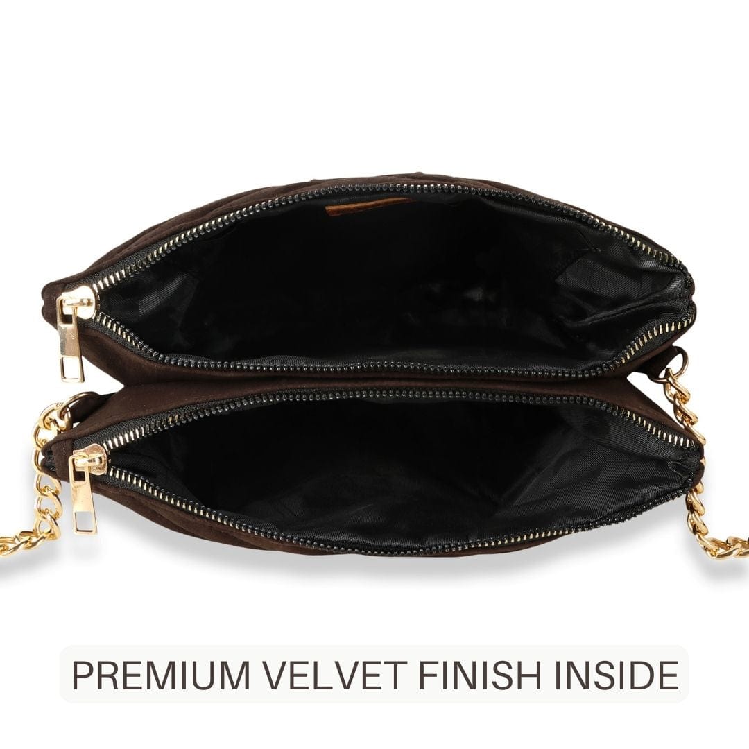 Kinnoti Linear Quilted Suede Leather Sling Bag