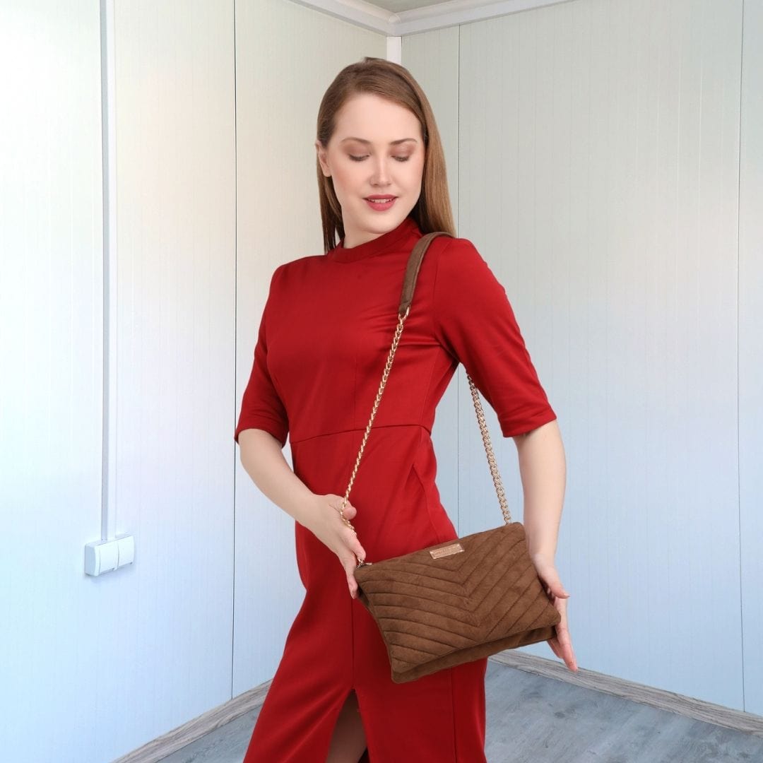 Kinnoti Linear Quilted Suede Leather Sling Bag