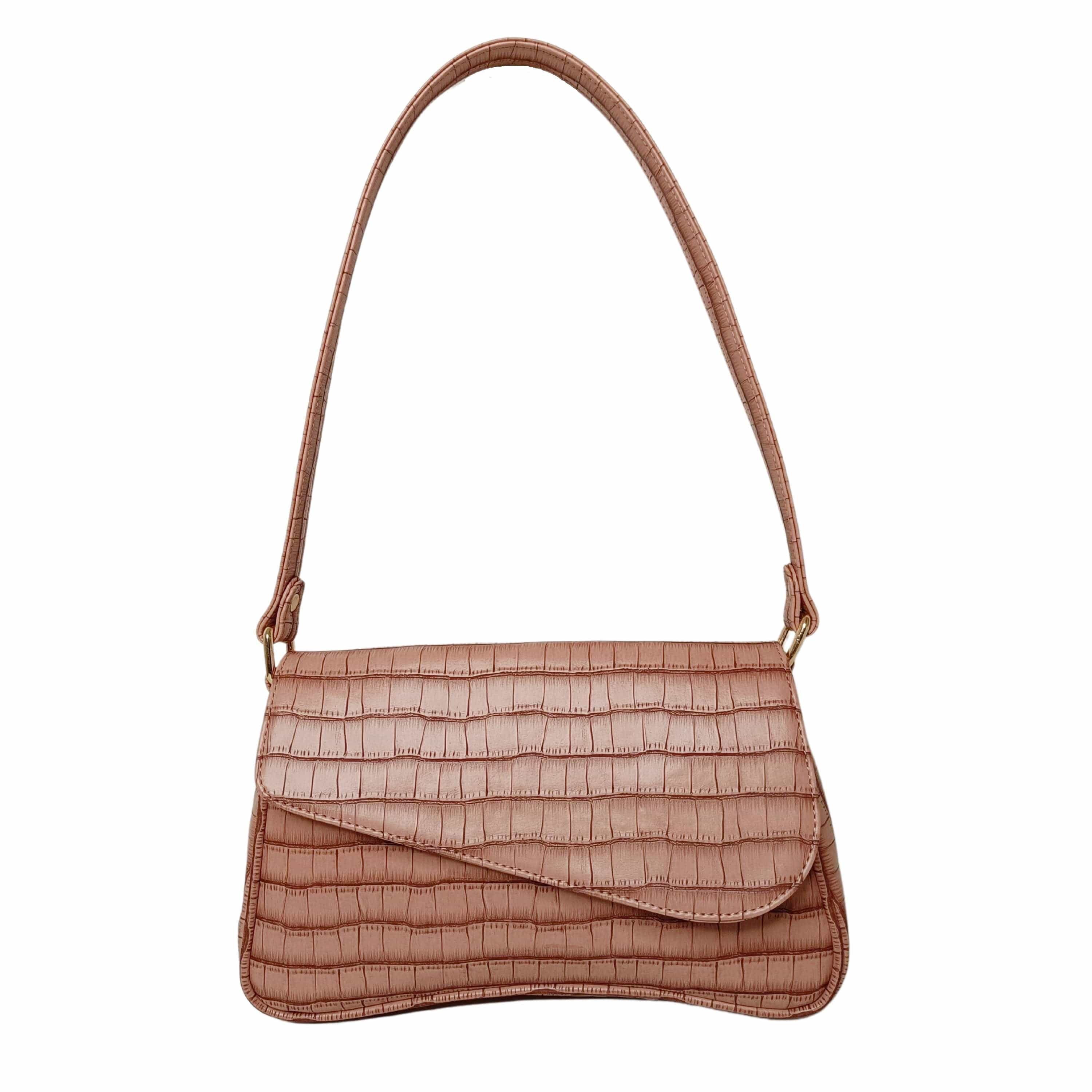 kinnoti Pink New Croco Flap Shoulder Bag