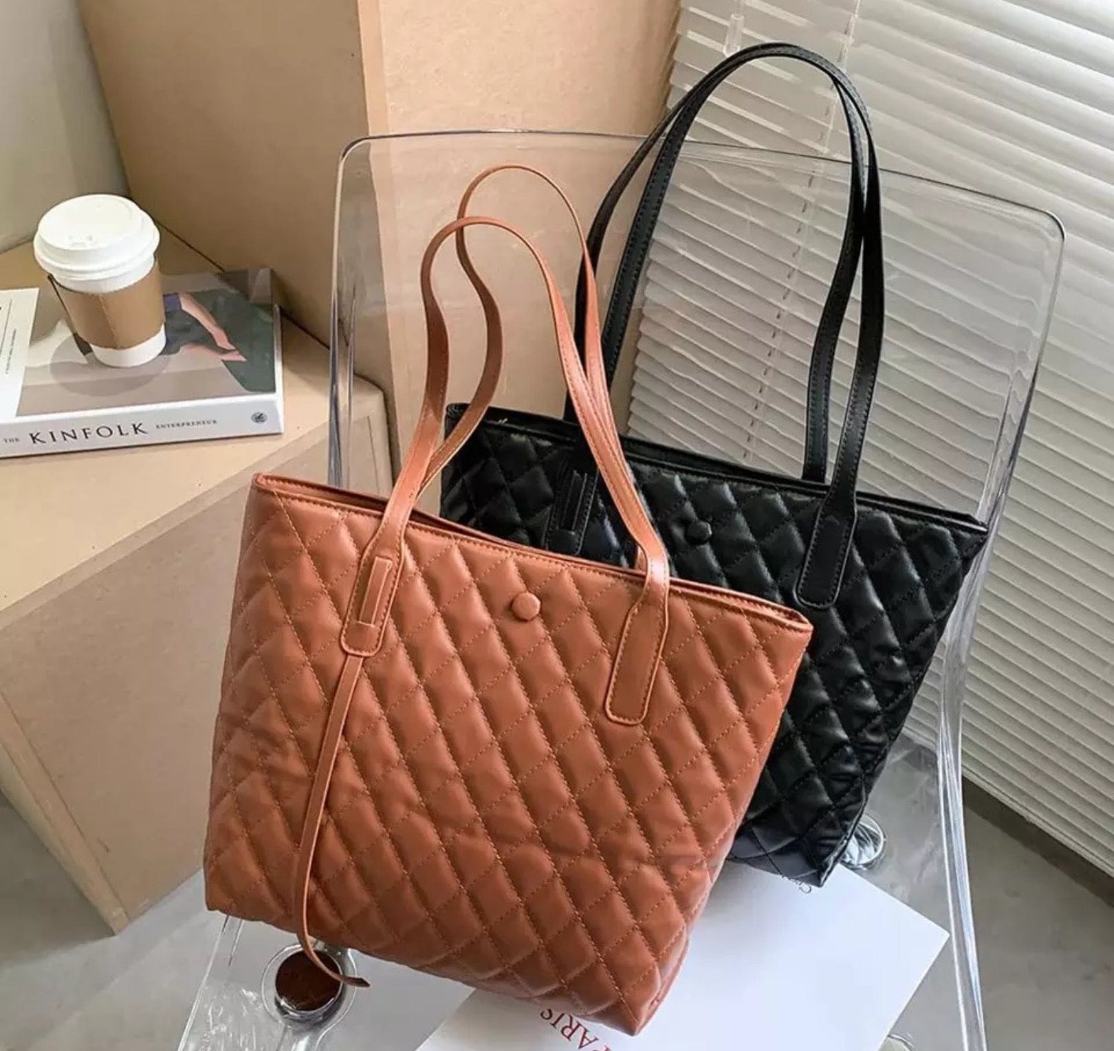 kinnoti Quilted Vegan Leather Tote Bag