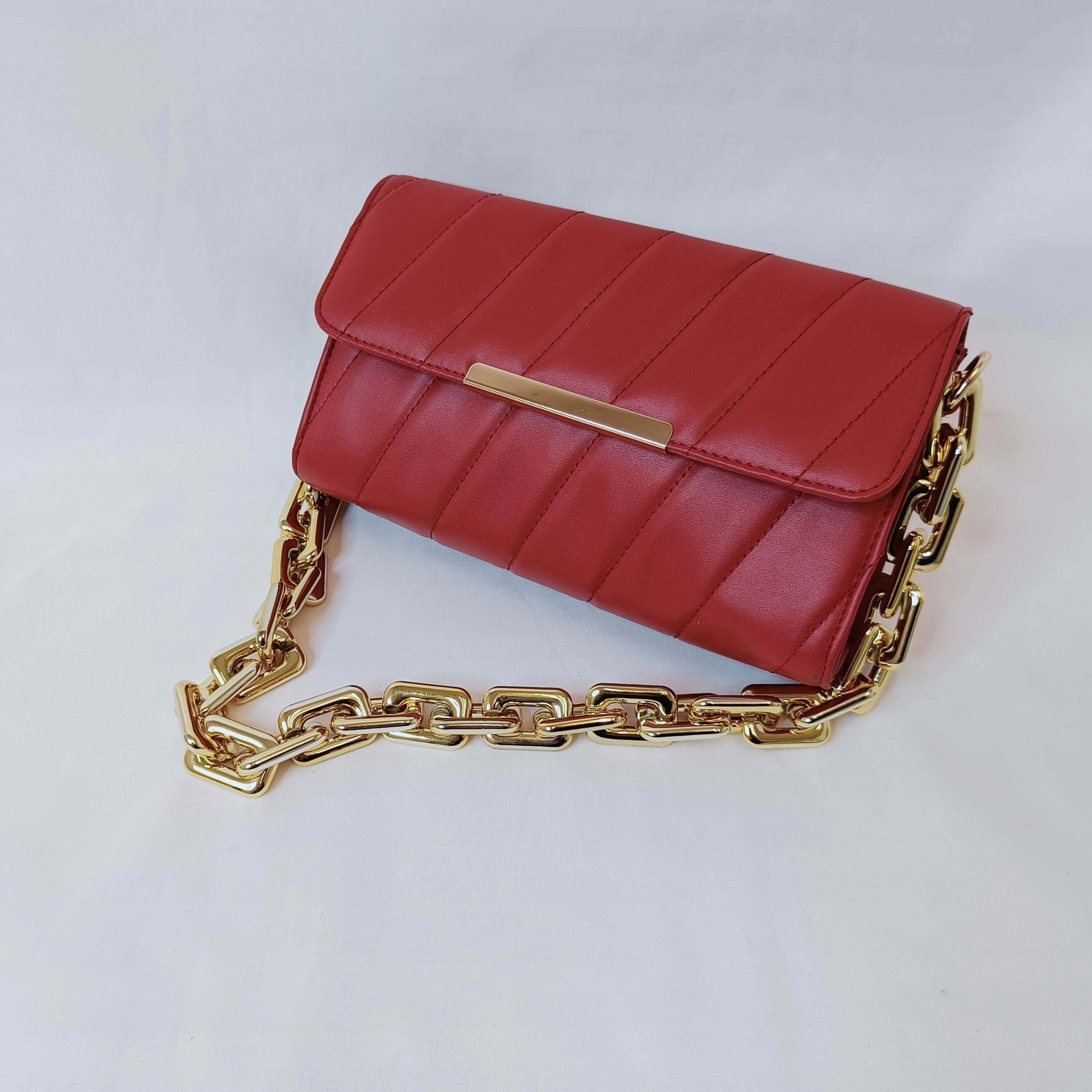 kinnoti Red Flap Gold Plated Shoulder Bag