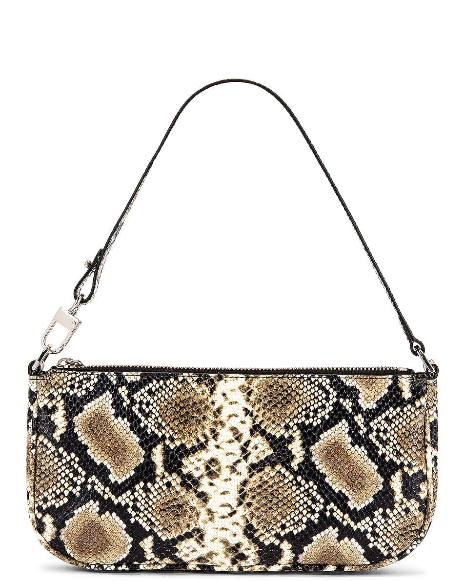 kinnoti Snake-Cream Snake Print Shoulder Bag