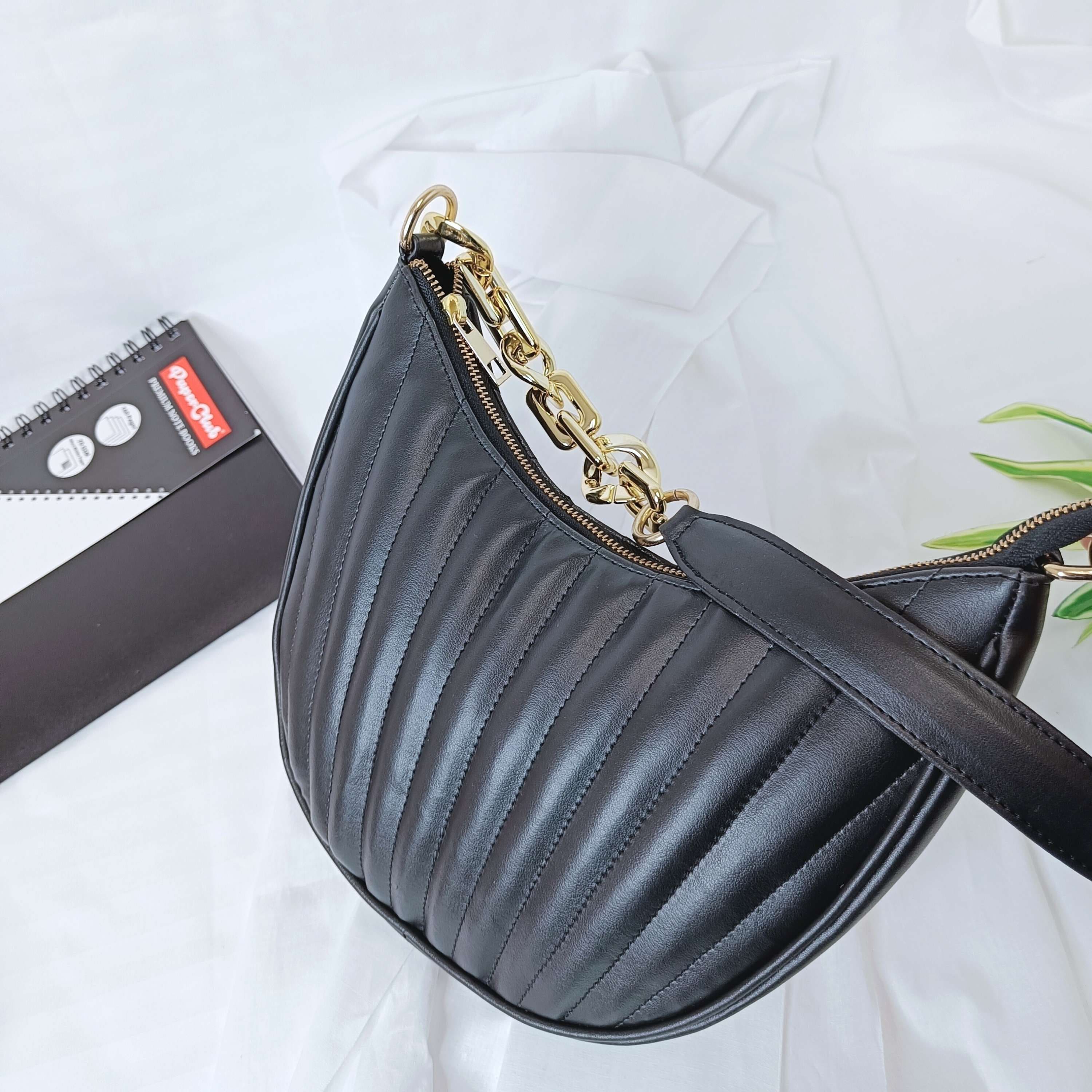 kinnoti Striped Embossed Shoulder Bag