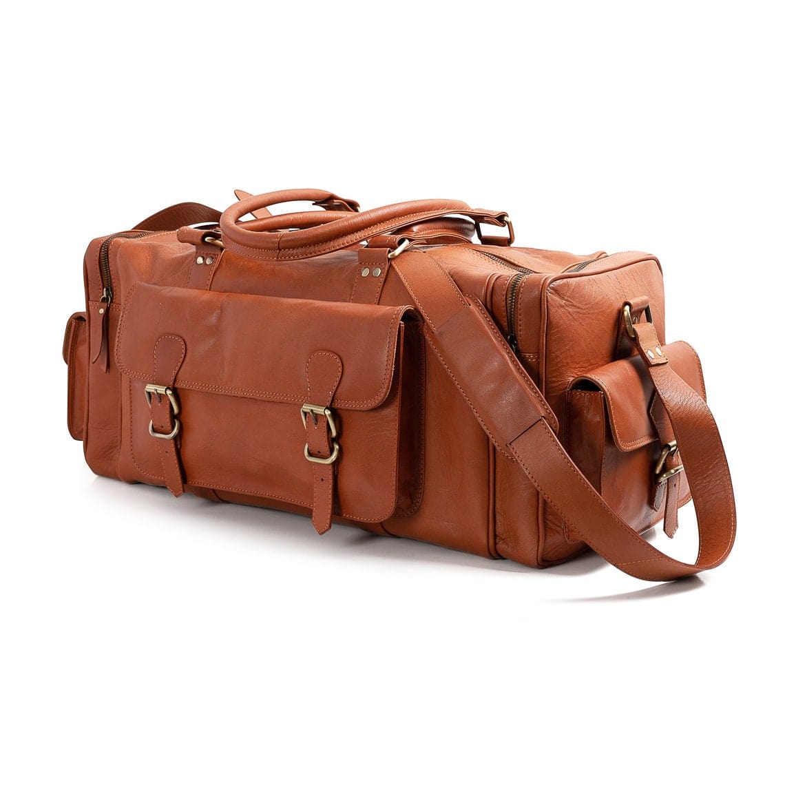 kinnoti Tan Leather Duffle Bag