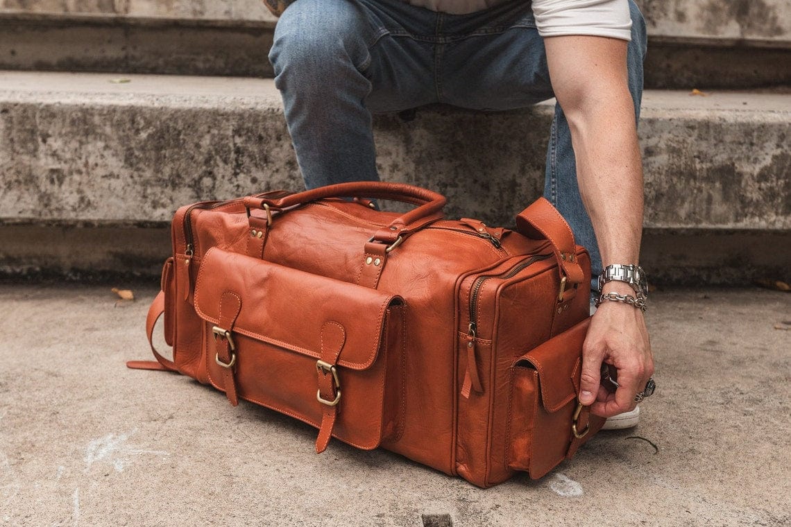 kinnoti Tan Leather Duffle Bag
