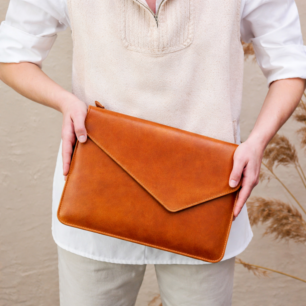 Kinnoti Tan Ripon Leather Laptop Sleeve