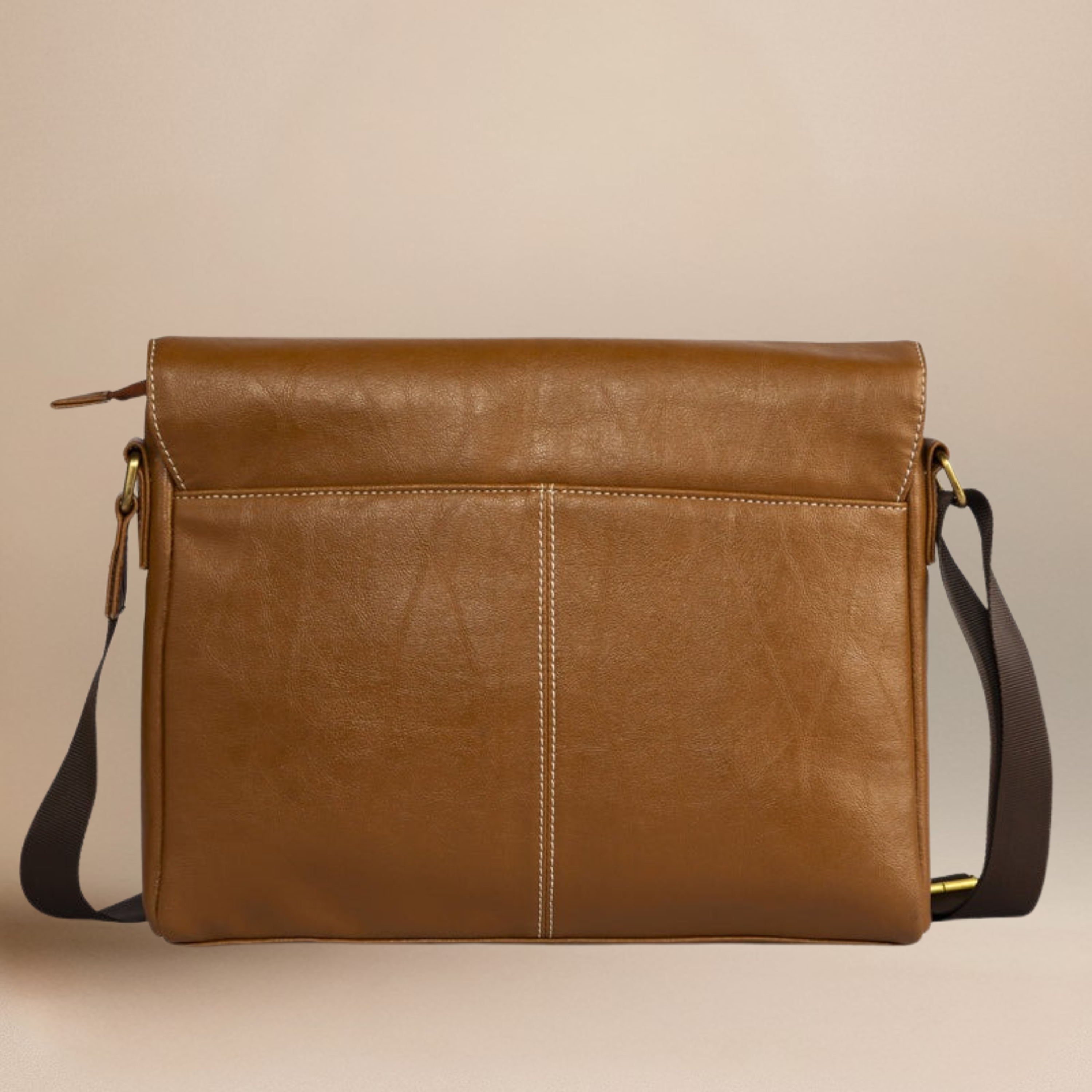 kinnoti Vegan Messenger Bag Brown Brown Men's Vegan Leather Slim Messenger Bag with Adjustable Shoulder Strap