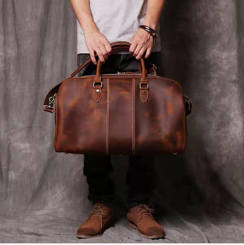 Kinnoti Vinatge Brown Genuine Leather Travel Duffle Bag