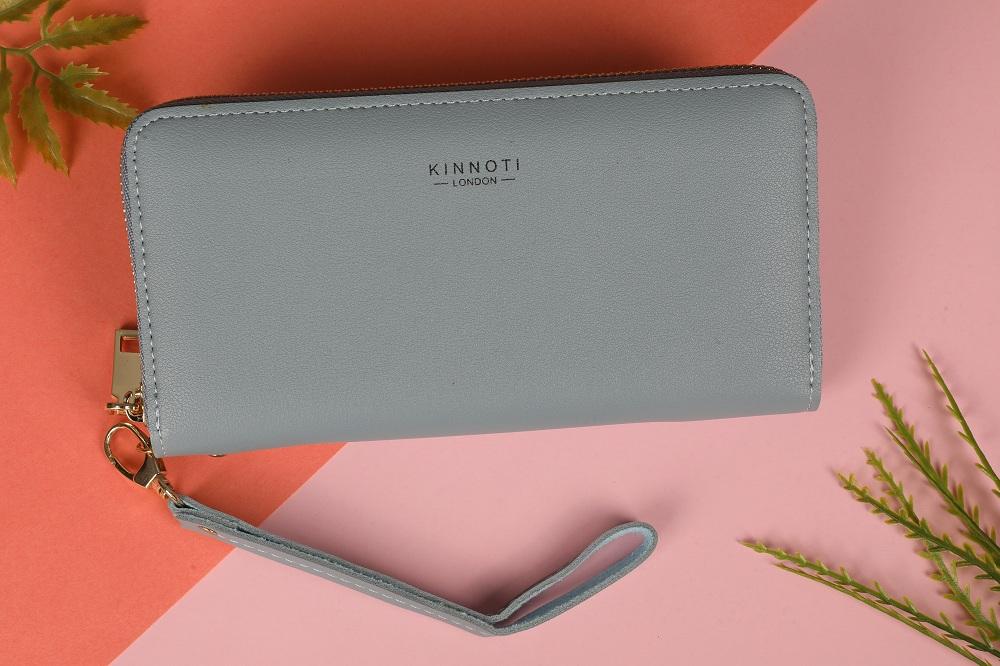 KINNOTI Wallets Blue Leather Bifold Clutch