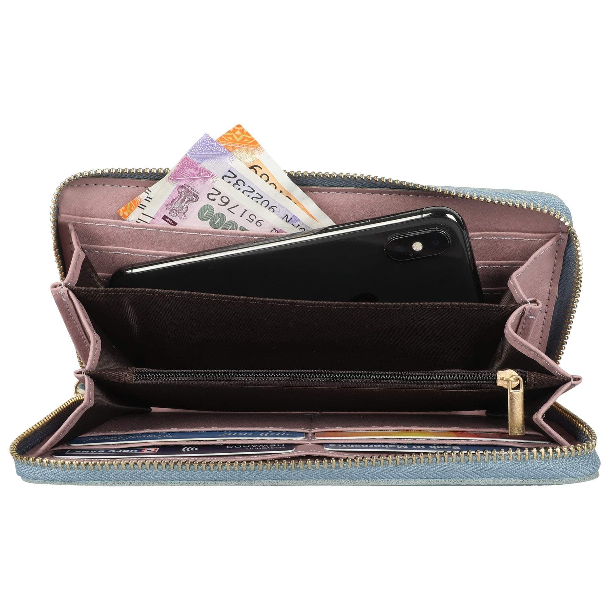 KINNOTI Wallets Blue Leather Bifold Clutch