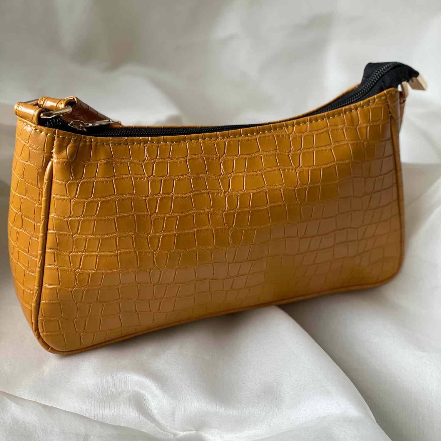 kinnoti Yellow Croco Textured Shoulder Bag