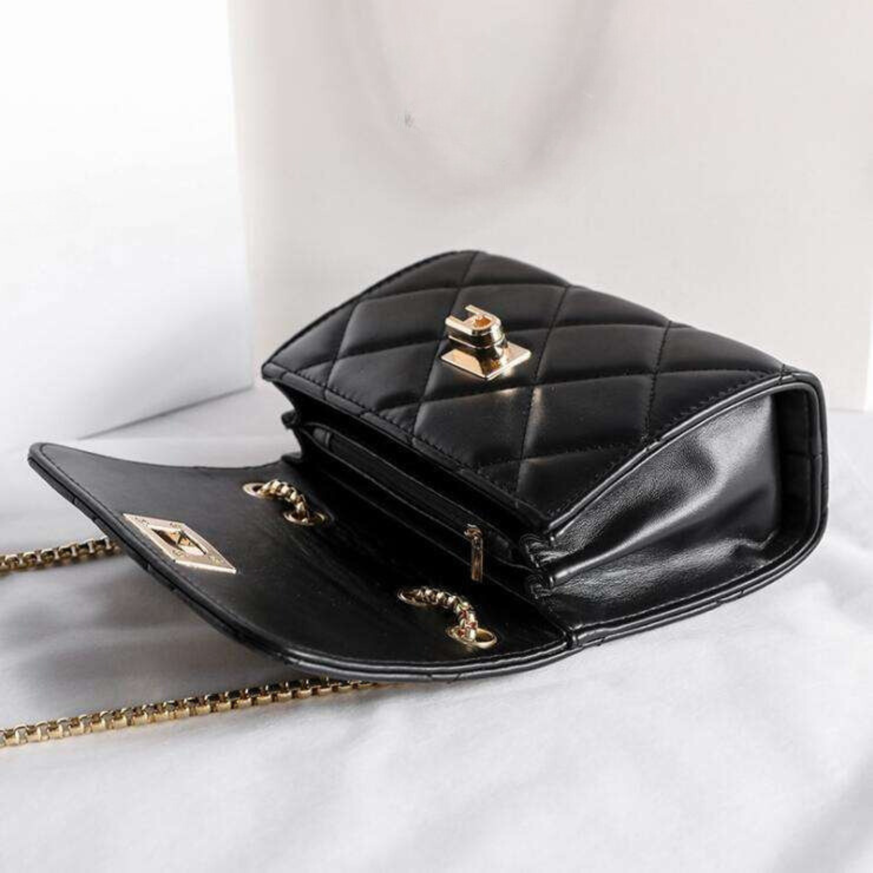 Vegan Leather Quilted Chain Sling Bag For Women