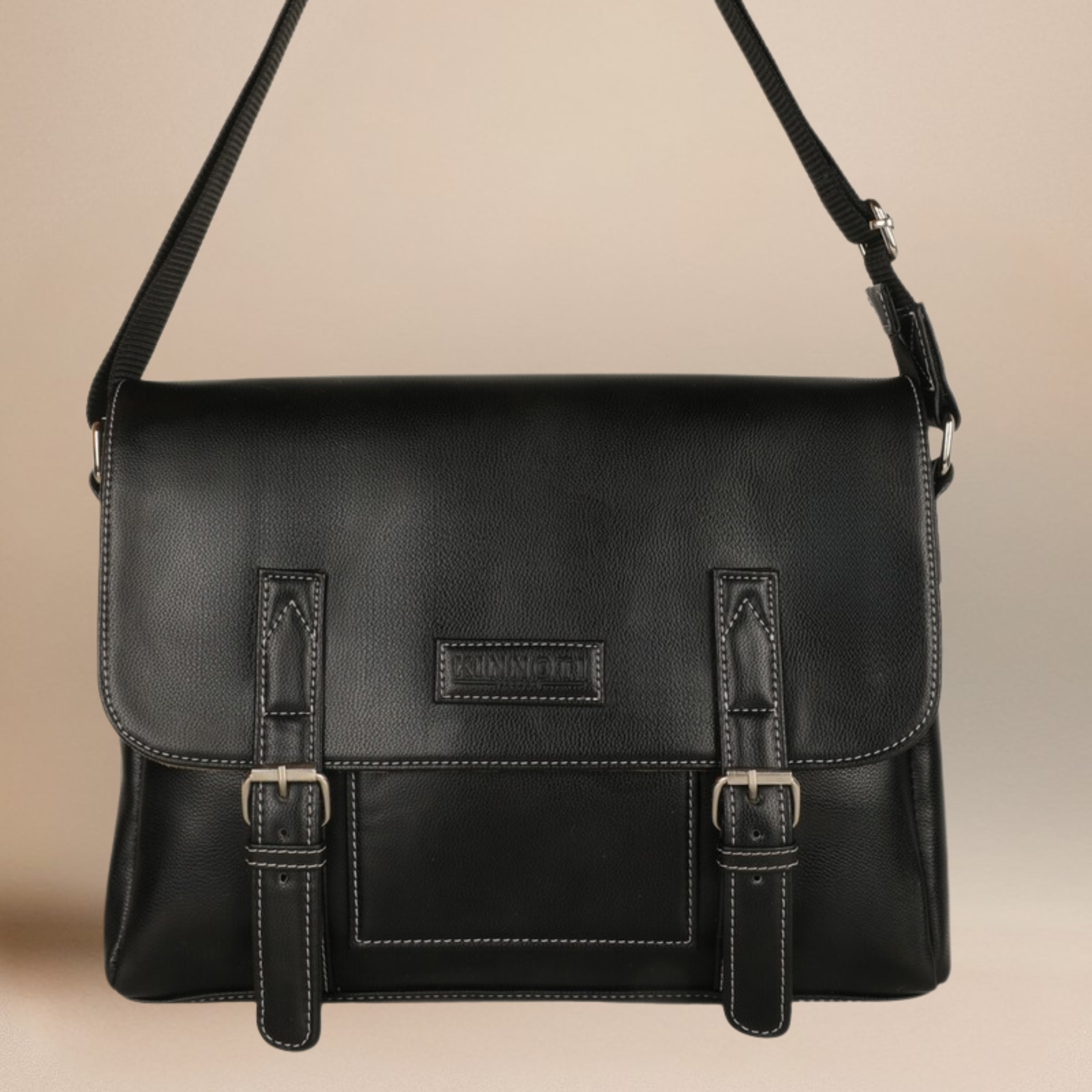 Brown Men's Vegan Leather Messenger Bag with Adjustable Shoulder Strap