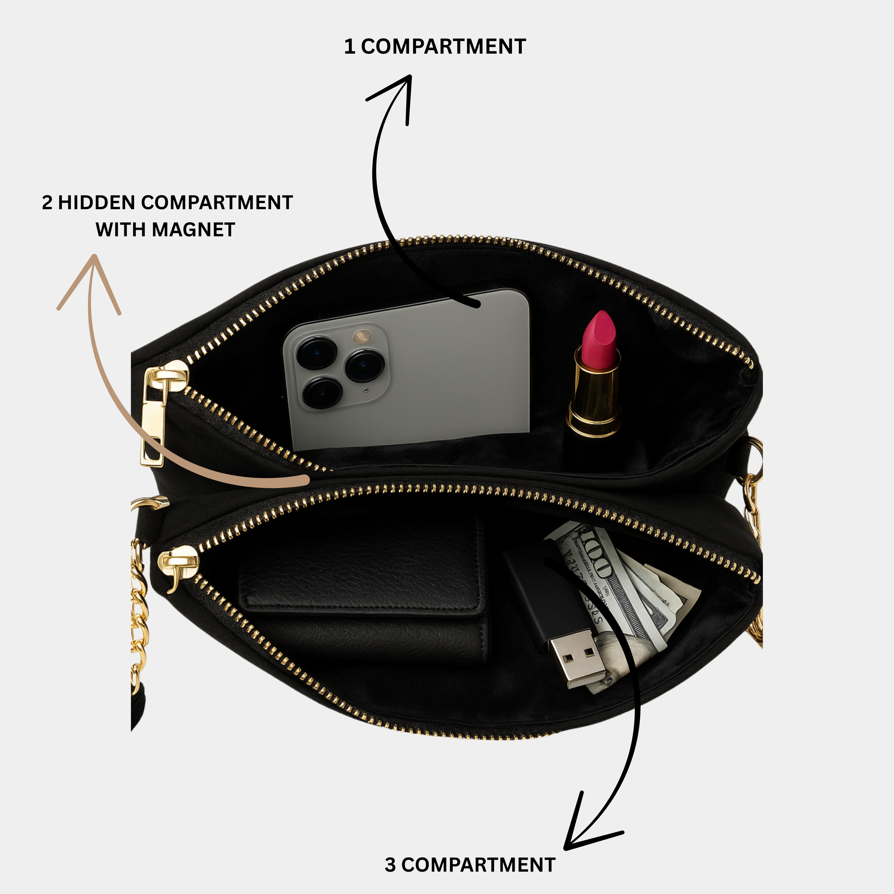 Three Compartment Leather Sling Bag