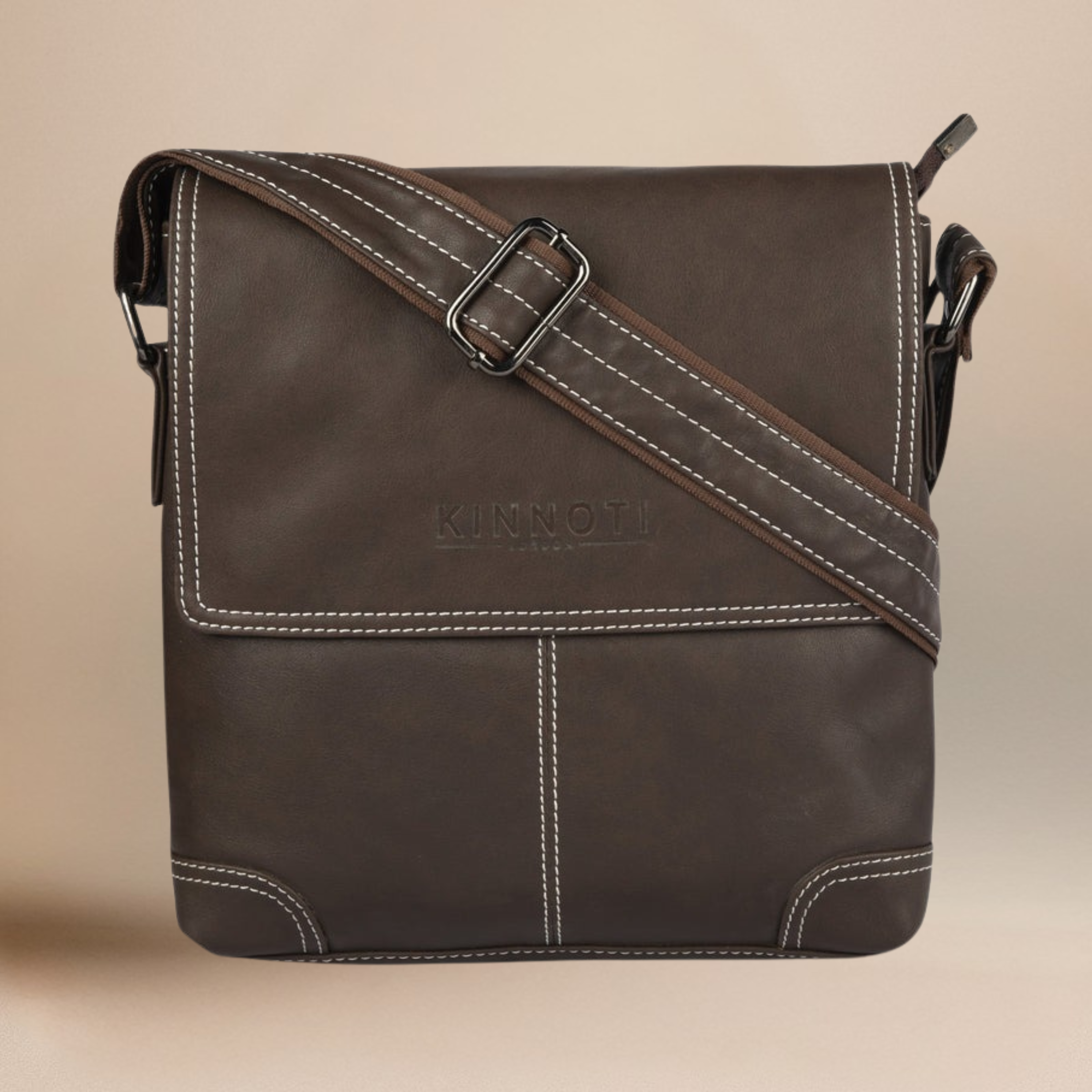 Matte Brown Vegan Leather Messenger Bag