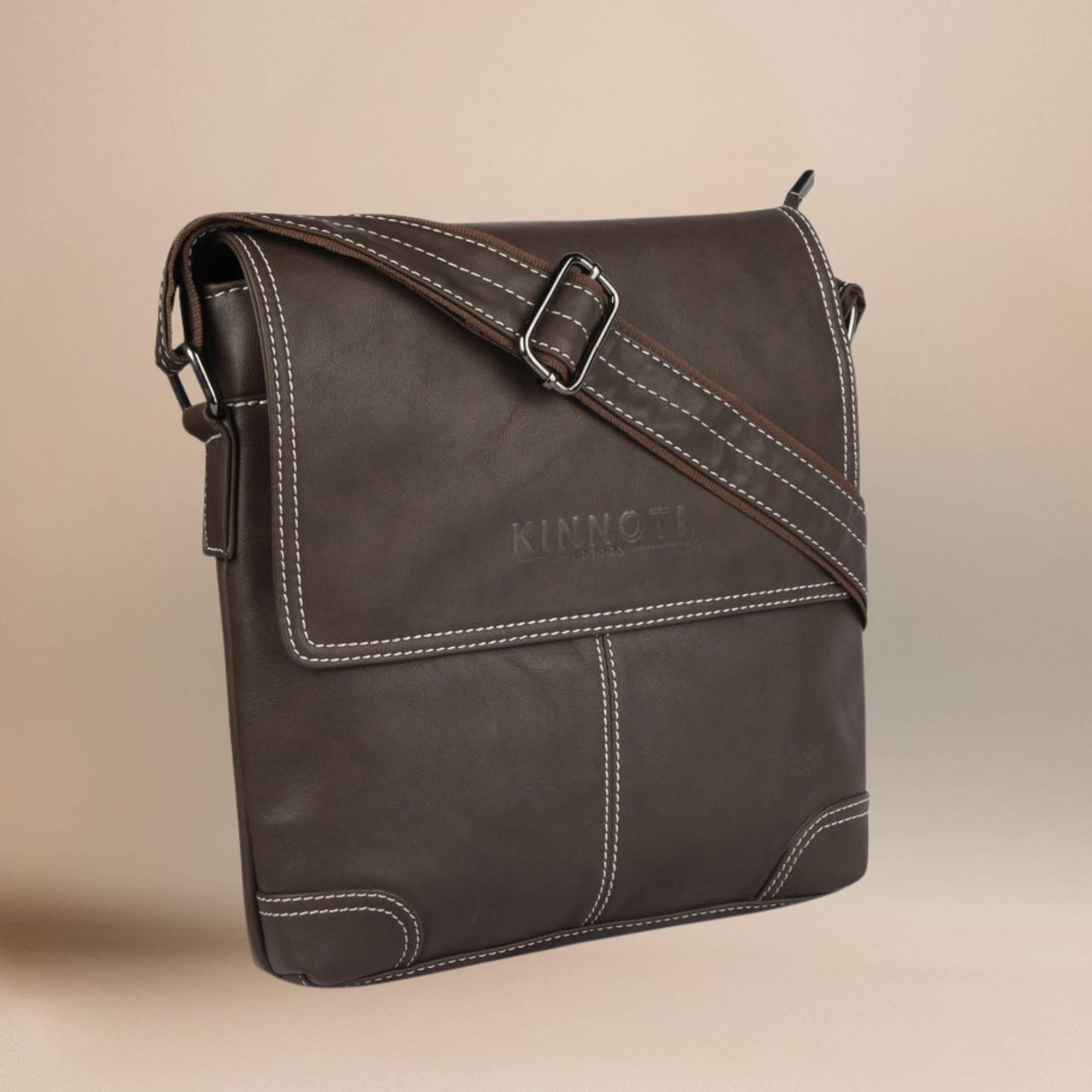 Matte Brown Vegan Leather Messenger Bag