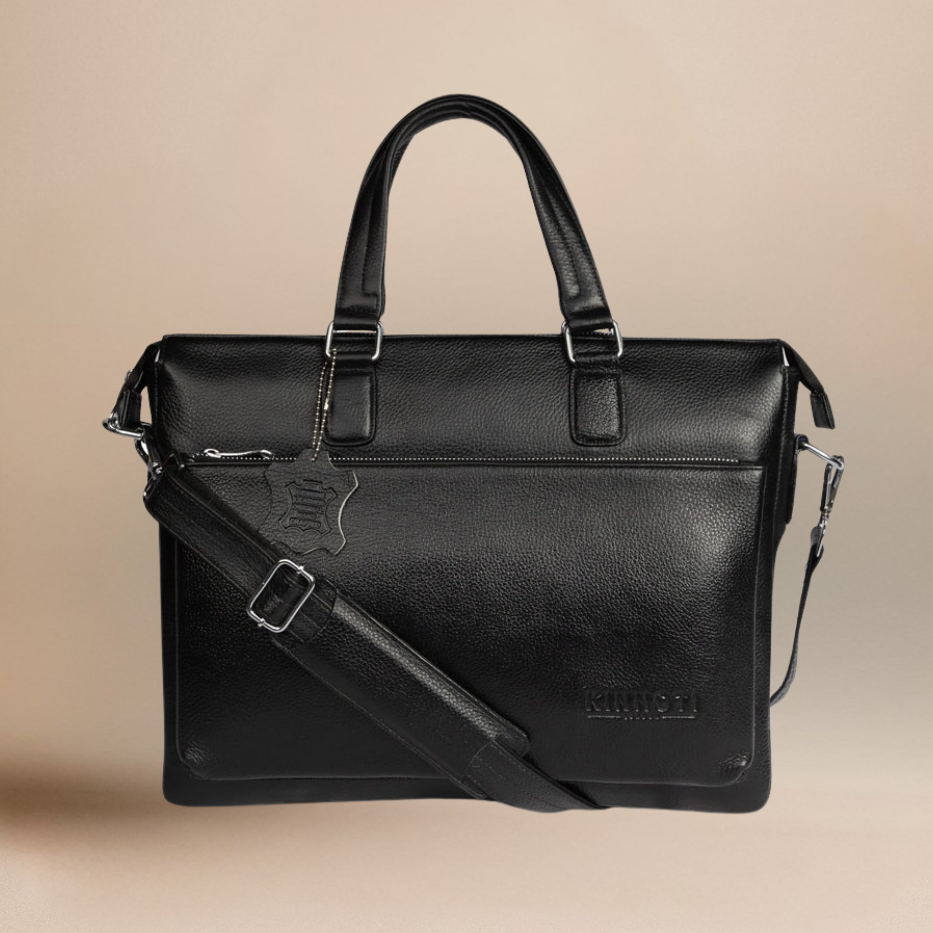 Men Solid Genuine Leather Laptop Bag