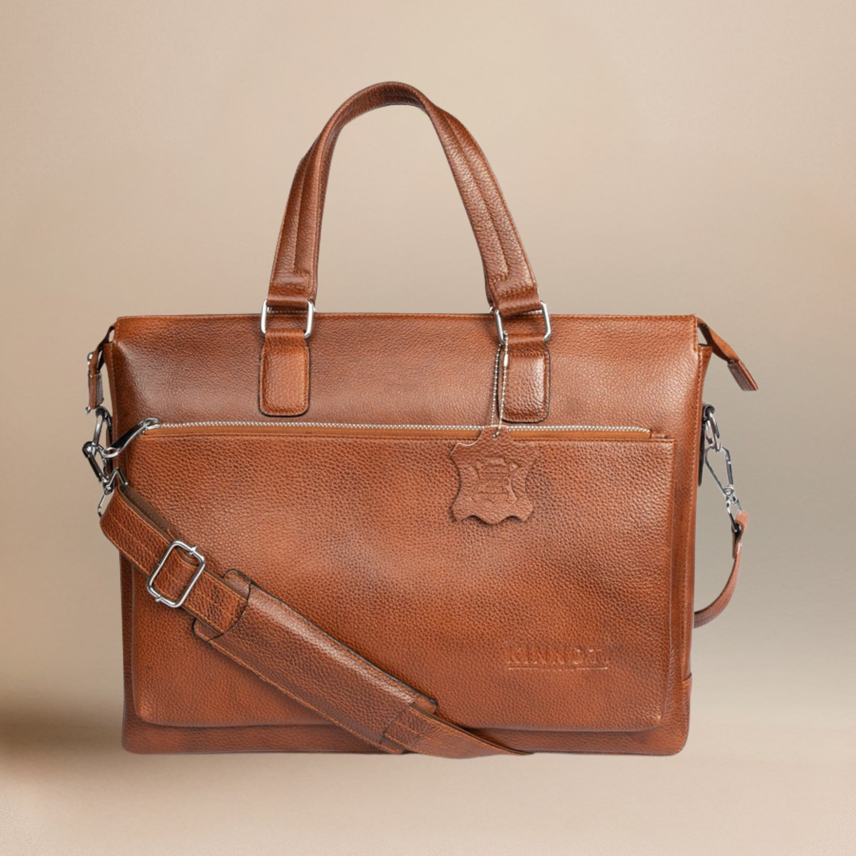 Men Solid Genuine Leather Laptop Bag