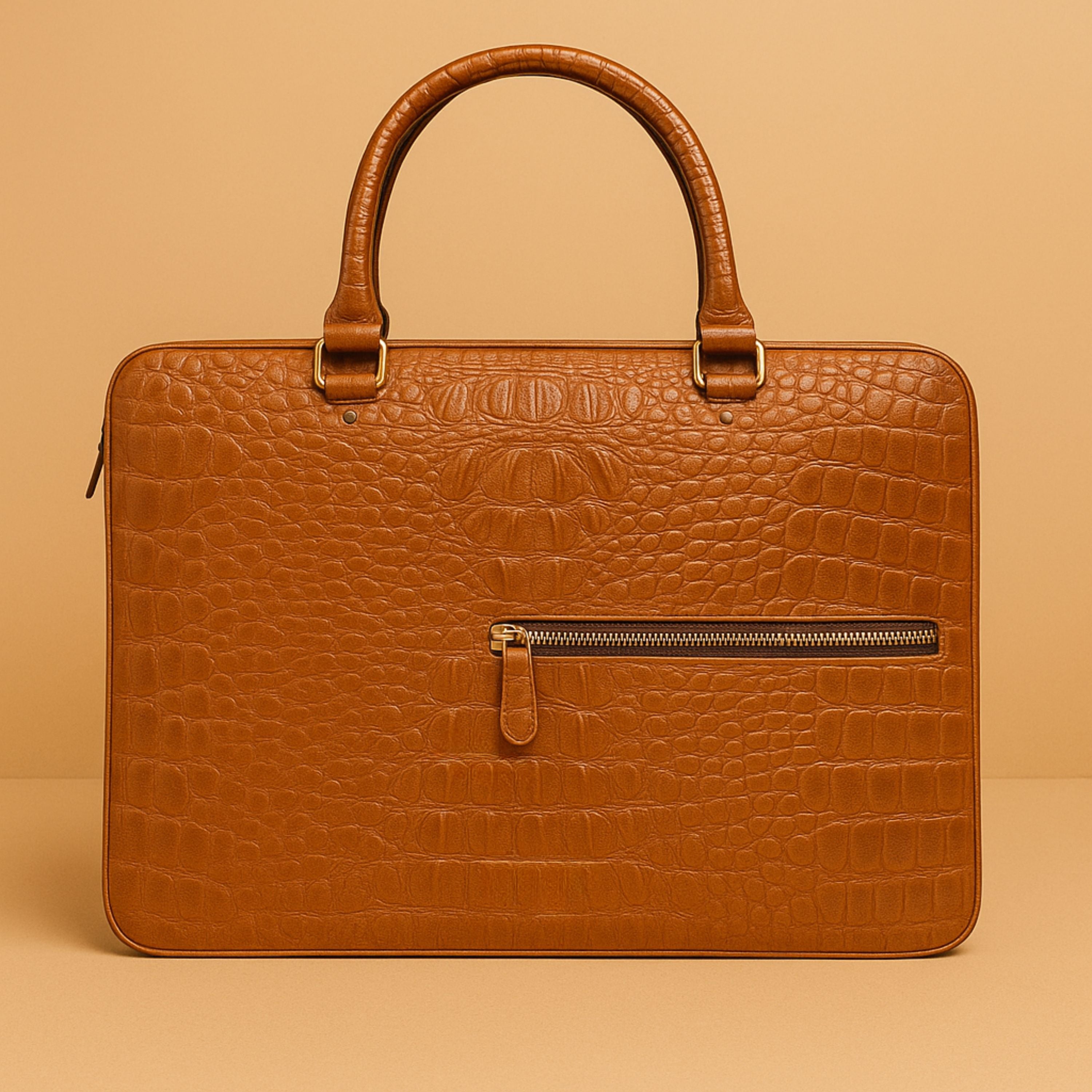 BLACK CROCO PATTERN LEATHER LAPTOP BAG