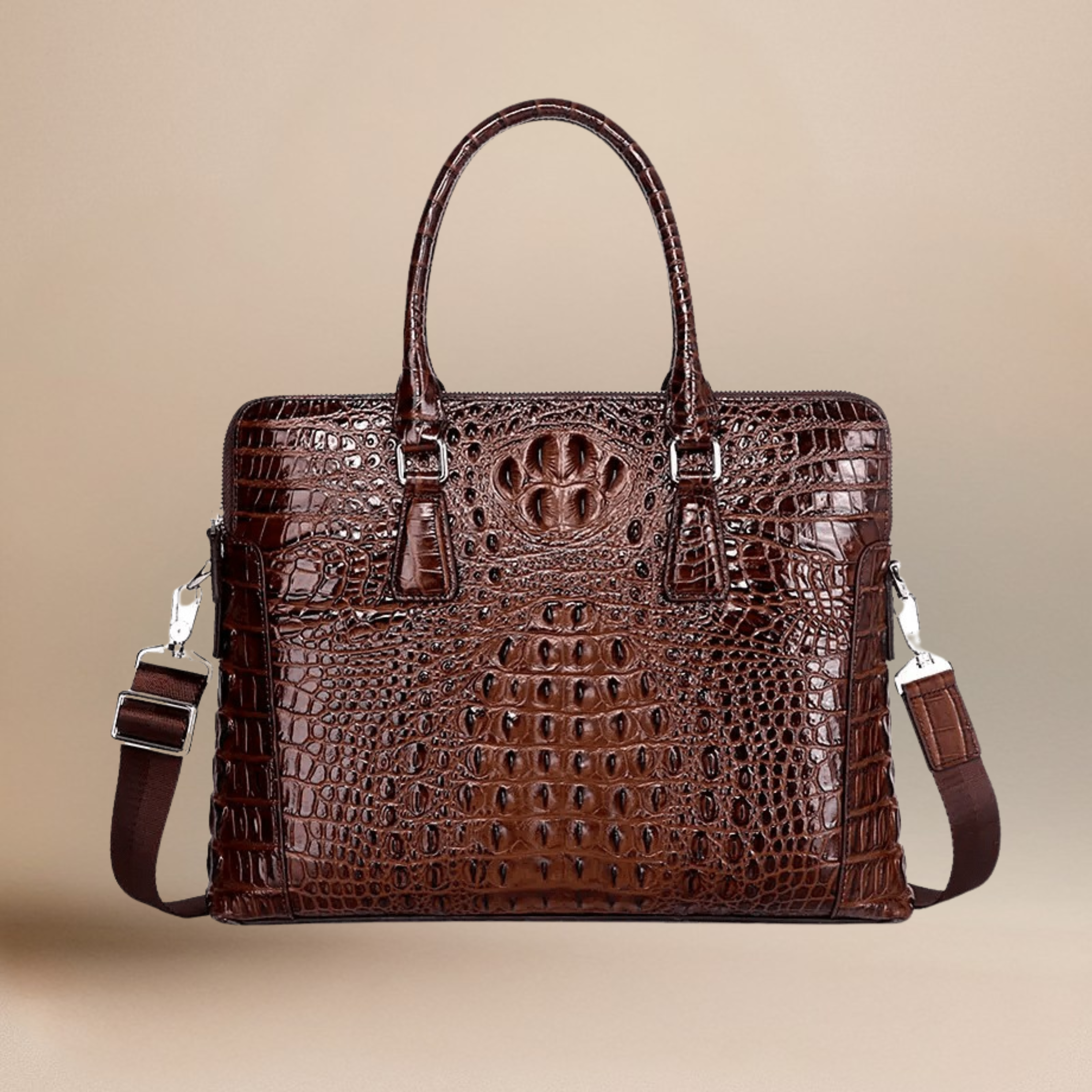 Croco Pattern Embossed Vegan Leather Laptop Bag