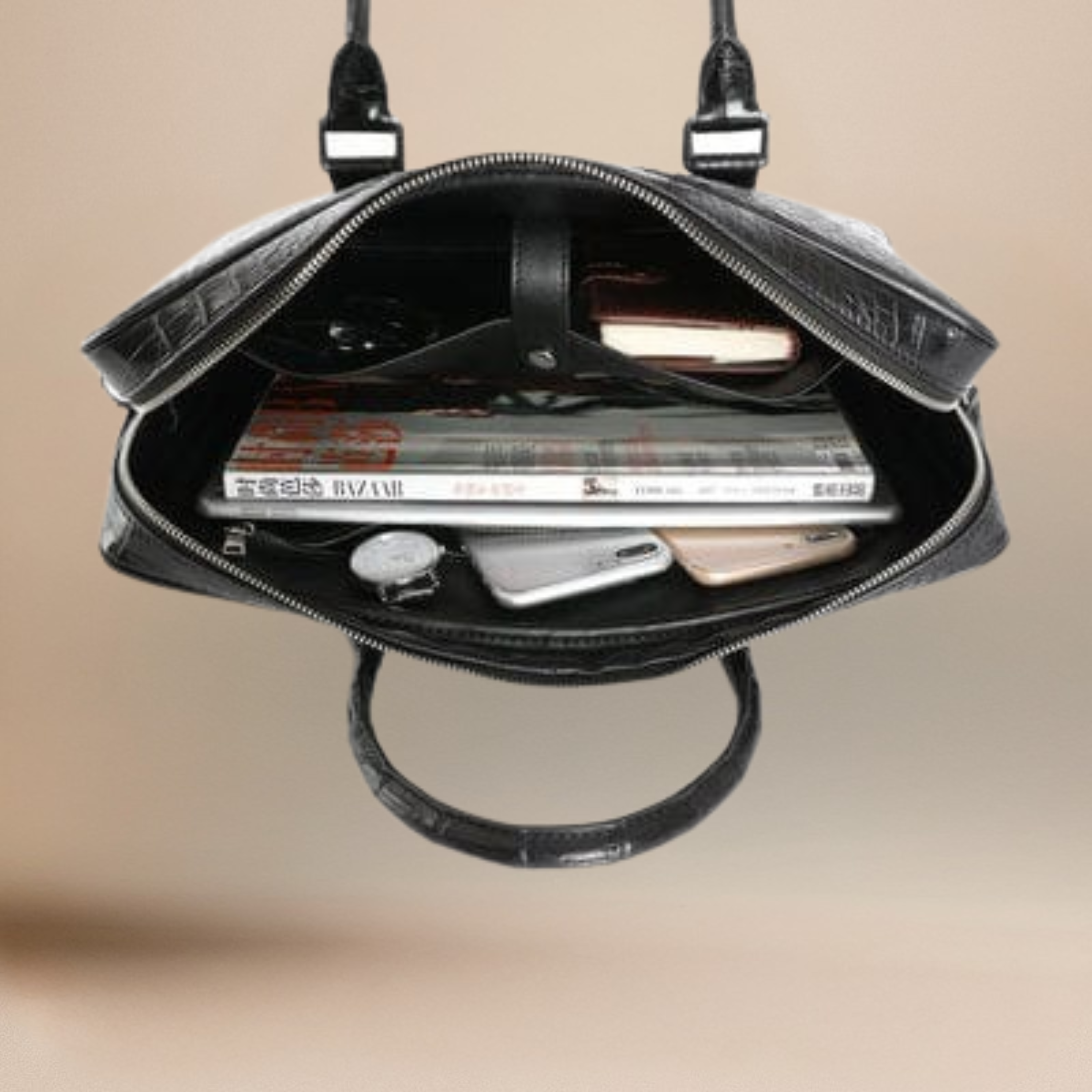 Croco Pattern Embossed Vegan Leather Laptop Bag