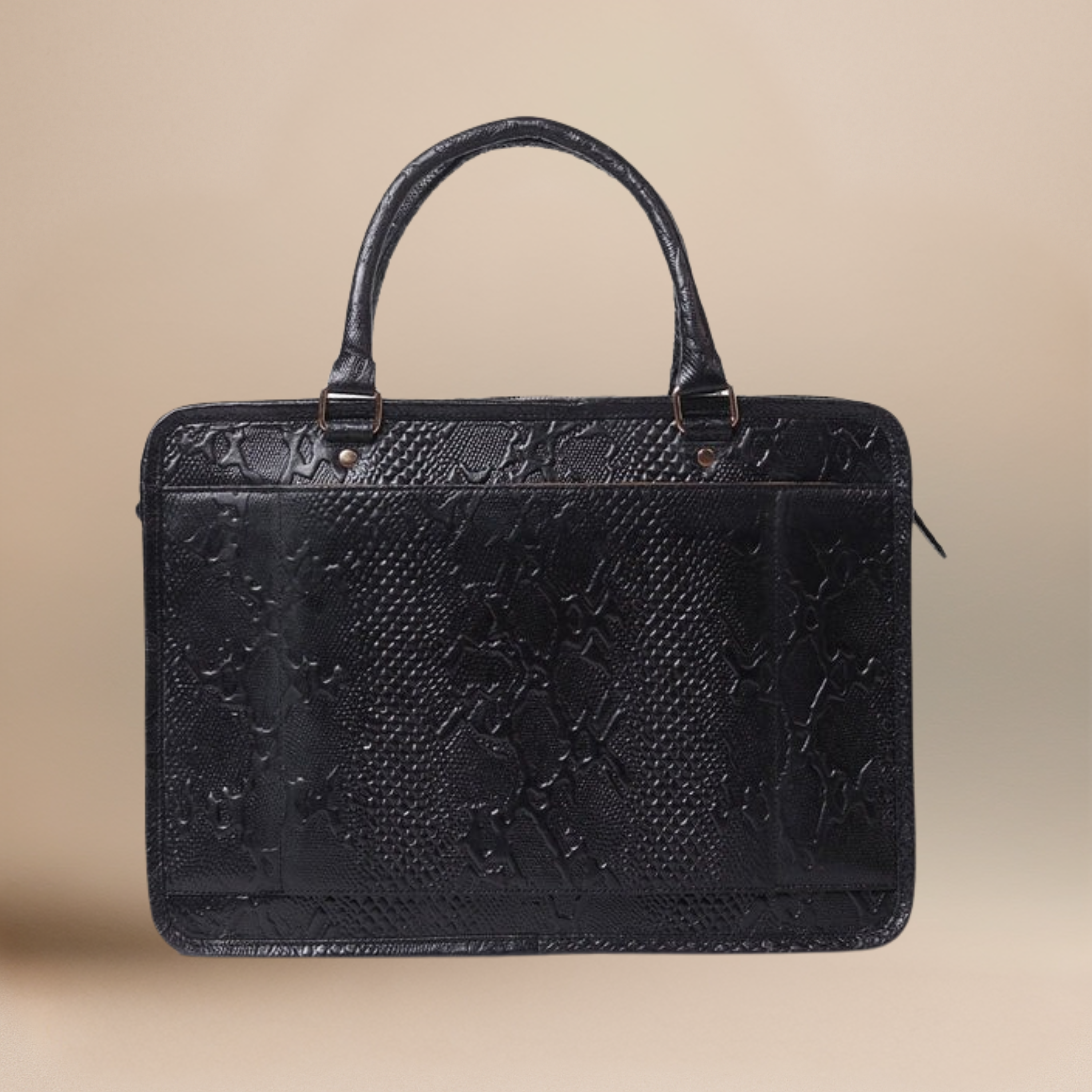 Black Pattern Leather Laptop Bag