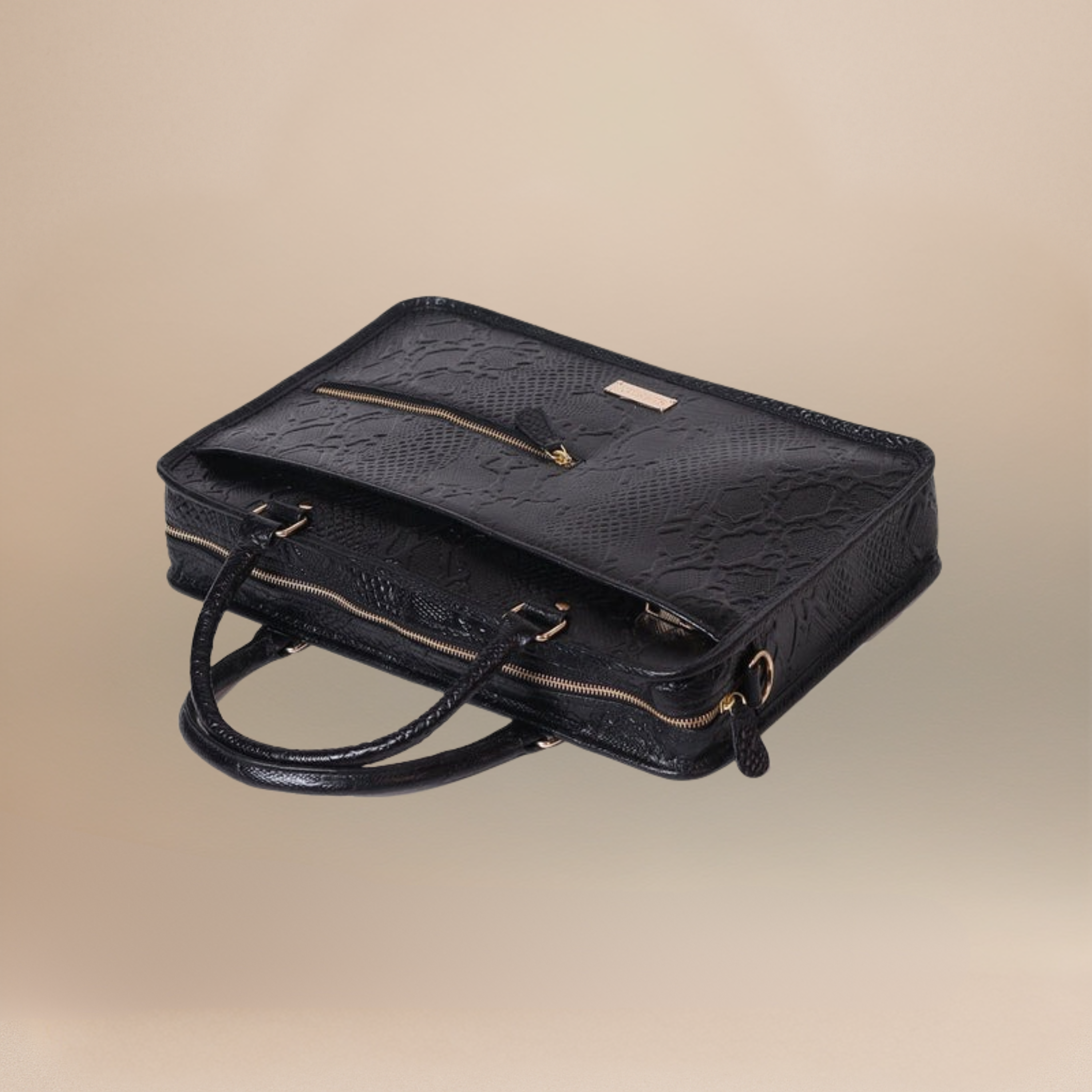 Black Pattern Leather Laptop Bag