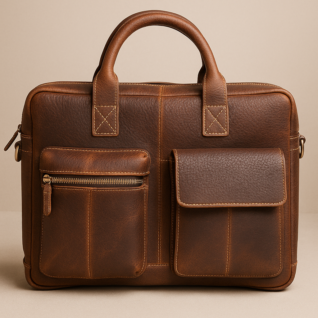 Blue Oilbony Leather Laptop Bag