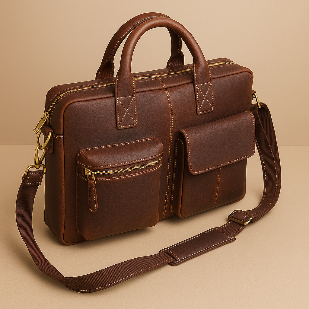 Blue Oilbony Leather Laptop Bag