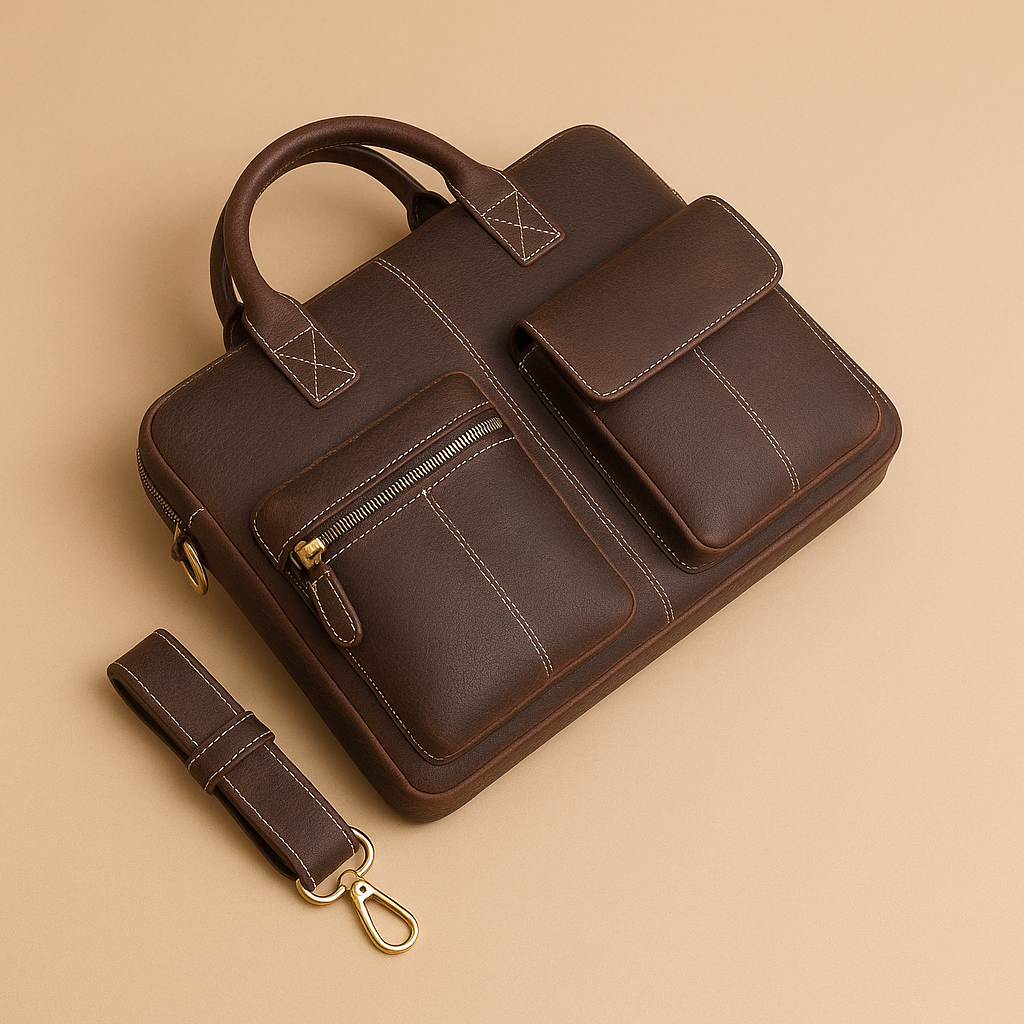 Blue Oilbony Leather Laptop Bag