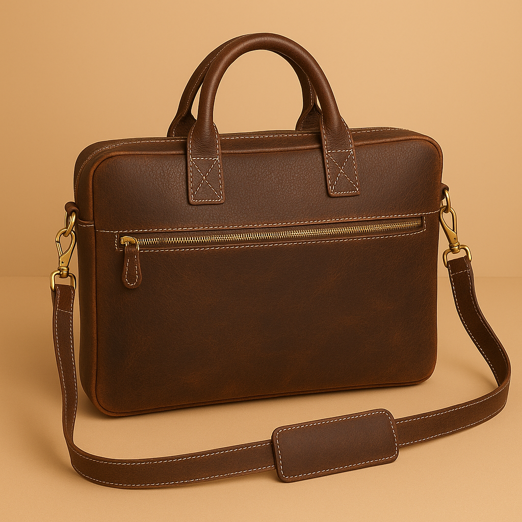 Blue Oilbony Leather Laptop Bag