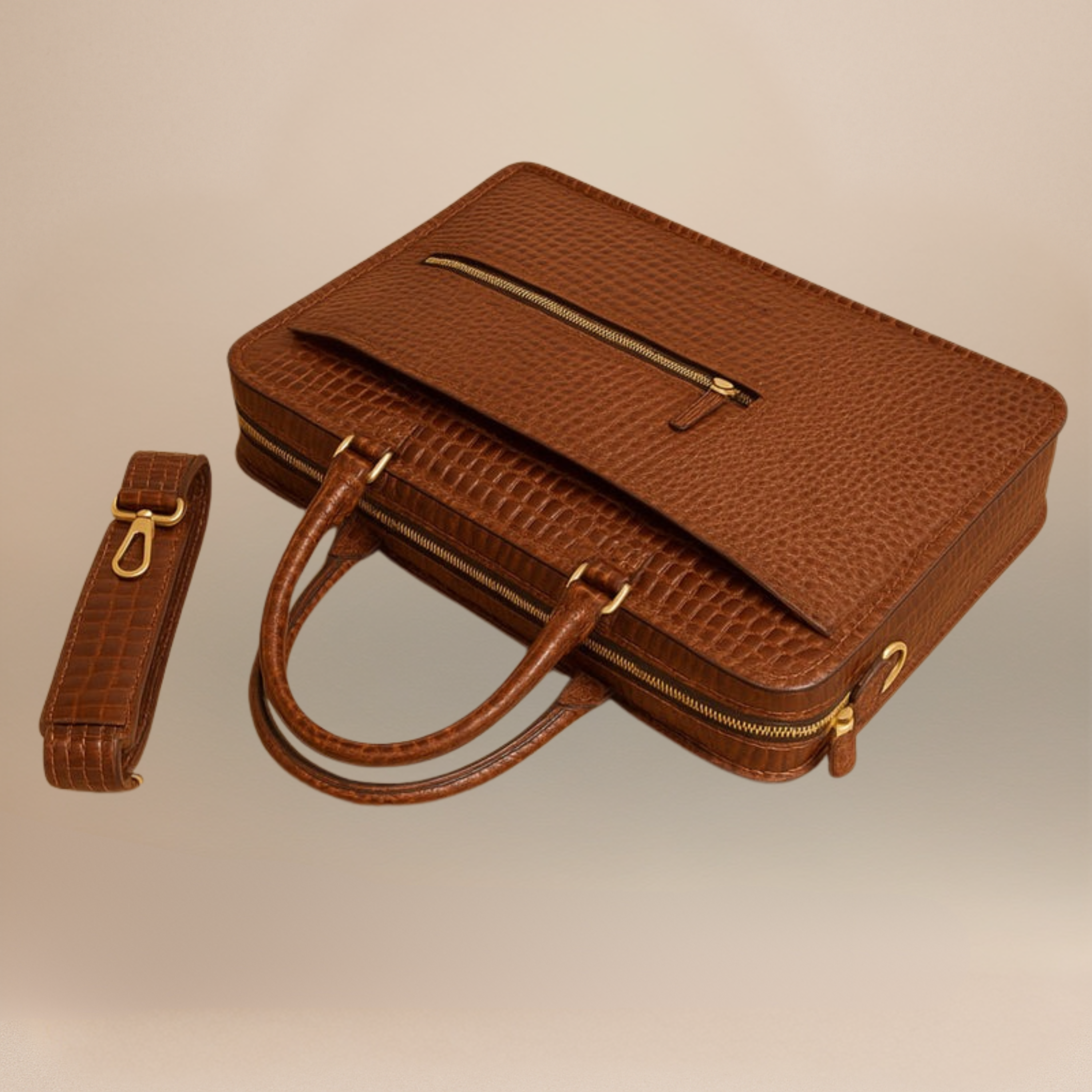 Croco Pattern Marron Laptop Bag