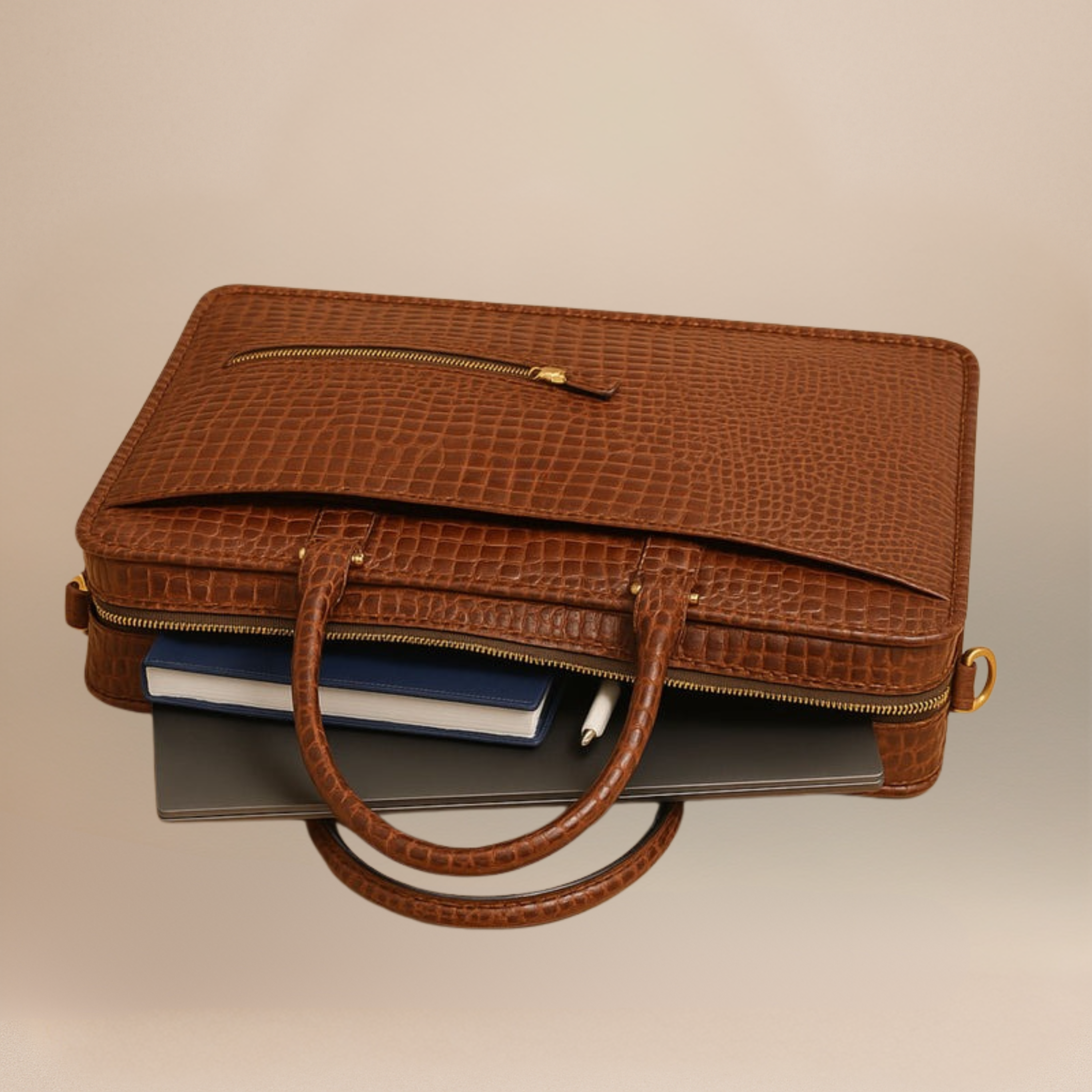 Croco Pattern Marron Laptop Bag