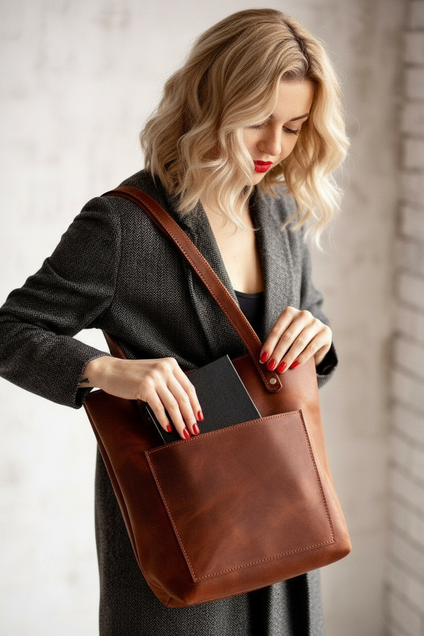 VT LEATHER TOTE FOR WOMEN