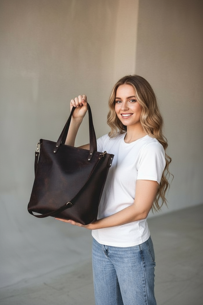VT LEATHER TOTE FOR WOMEN